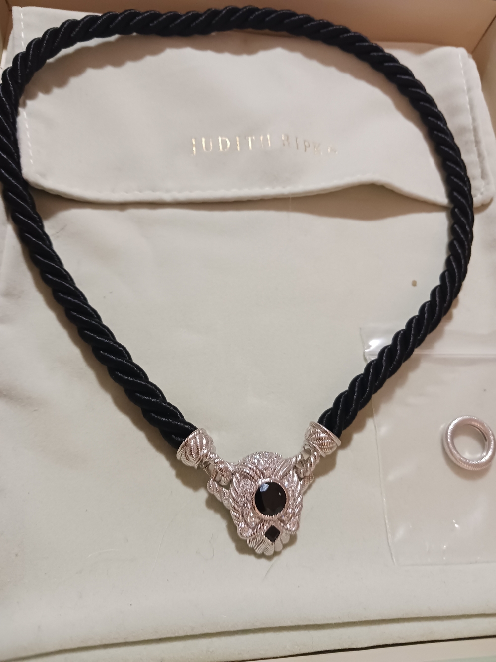 Judith Ripka Sterling Silver and Spinel Rope Necklace with Onyx Center